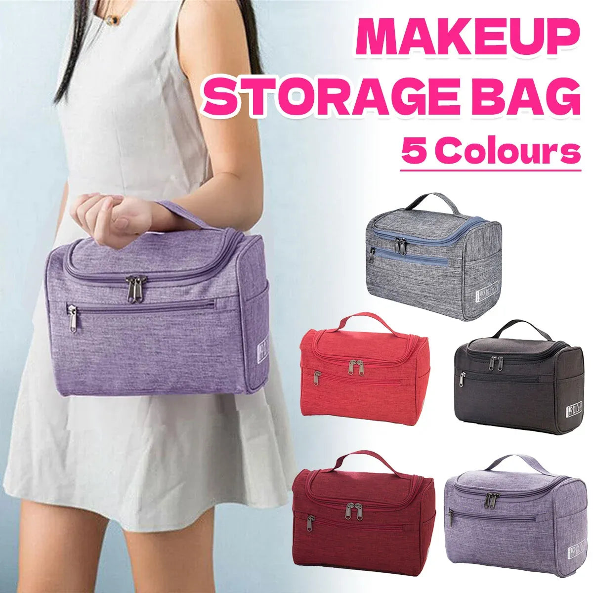 Womens Cosmetic Bag Make Up Case Travel Toiletry Wash Organiser Vanity Nail Box - Wine Red