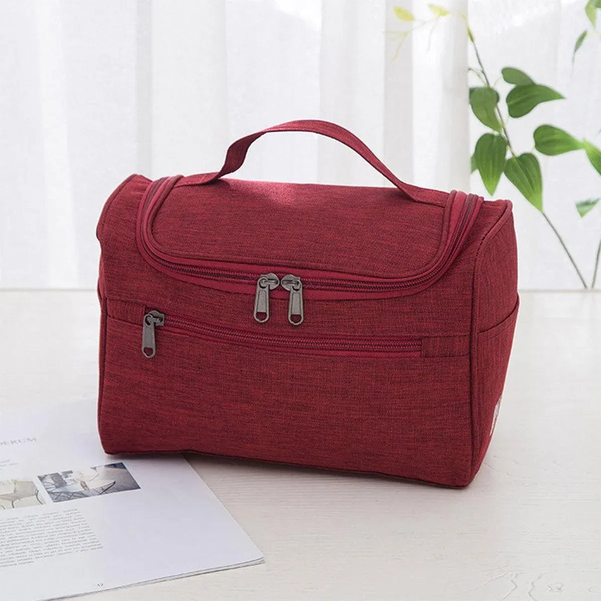 Womens Cosmetic Bag Make Up Case Travel Toiletry Wash Organiser Vanity Nail Box - Wine Red