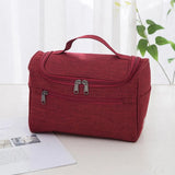 Womens Cosmetic Bag Make Up Case Travel Toiletry Wash Organiser Vanity Nail Box - Wine Red - Top-Down View