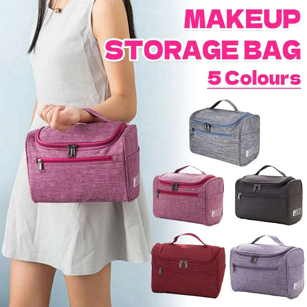 Womens Cosmetic Bag Make Up Case Travel Toiletry Wash Organiser Vanity Nail Box - Wine Red