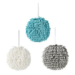 Chenille Hand Towel Ball 3PCS Absorbent Quick Dry Hanging Loop 17 x 17cm
