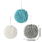 Chenille Hand Towel Ball 3PCS Absorbent Quick Dry Hanging Loop 17 x 17cm