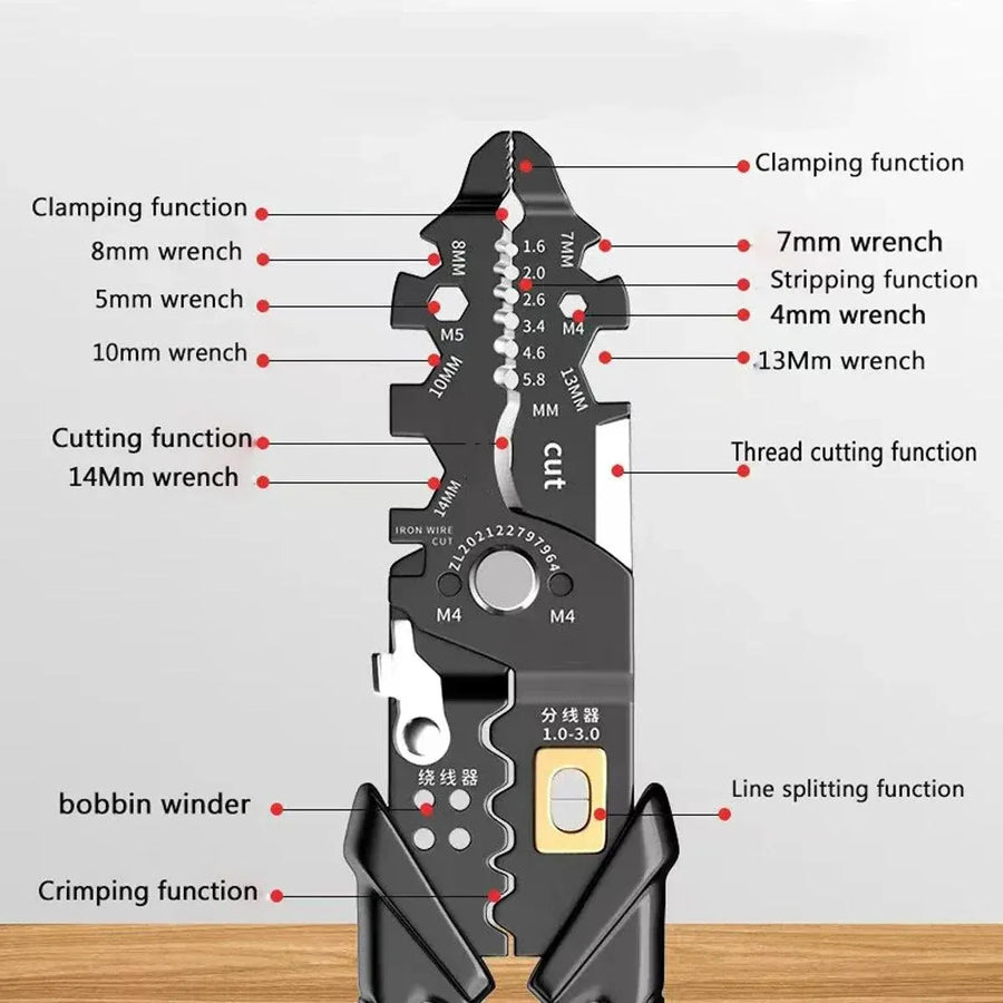 25in1 Wire Stripping Pliers Multi Function Cable Splitter Cutter Winding Tool