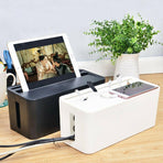 Large Cable Wire Cord Storage Box Case with Lid for Power Board and Device Charging - Black