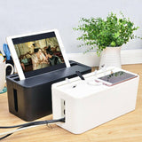Large Cable Wire Cord Storage Box Case with Lid for Power Board and Device Charging - Black - Side View
