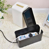 Large Cable Wire Cord Storage Box Case with Lid for Power Board and Device Charging - Black - Top-Down View