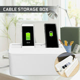 Large Cable Wire Cord Storage Box Case with Lid for Power Board and Device Charging - Black - 45-Degree Angle