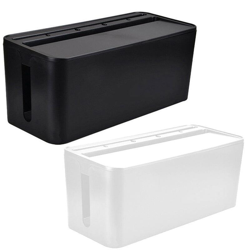 Large Cable Wire Cord Storage Box Case with Lid for Power Board and Device Charging - White