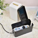 Large Cable Wire Cord Storage Box Case with Lid for Power Board and Device Charging - White