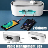Cable Power Management Storage Box Socket Wire Tidy Organiser Hide Case - Grey - Front View