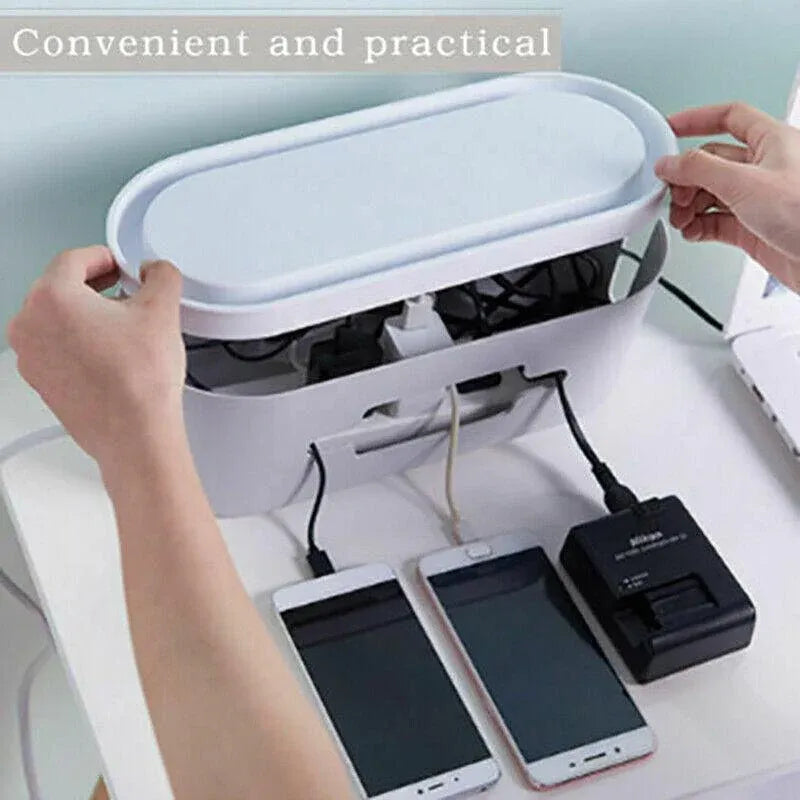 Cable Power Management Storage Box Socket Wire Tidy Organiser Hide Case - Grey