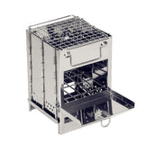 Square Wood Stove Mini Folding Grill Outdoor Camping Portable BBQ Cooking Rack - Front View