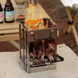 Square Wood Stove Mini Folding Grill Outdoor Camping Portable BBQ Cooking Rack - 45-Degree Angle