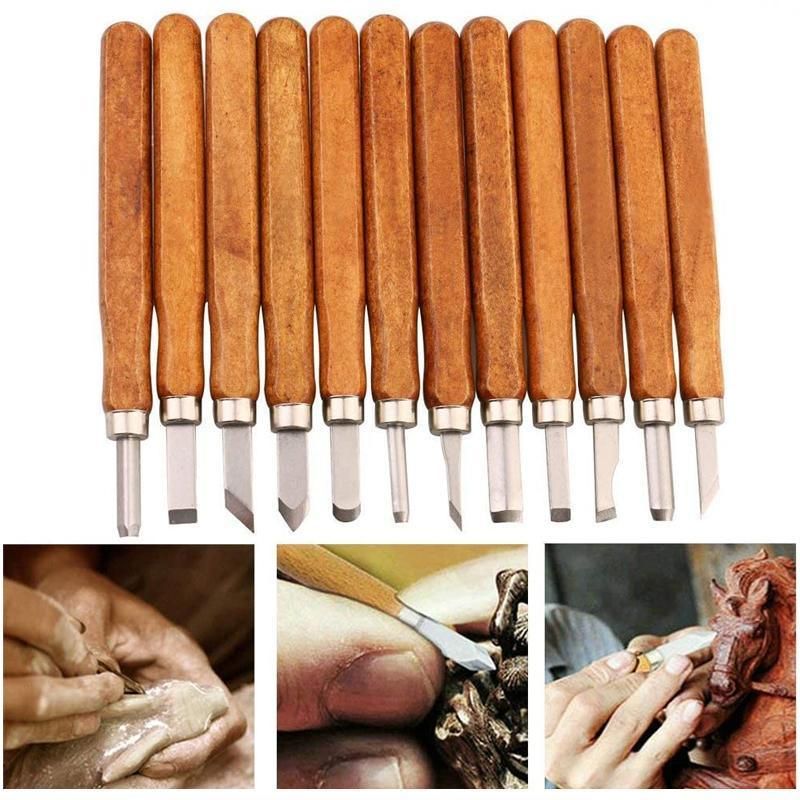 12Pcs Wood Carving Tool Chisels Set Woodcut Knife Arts Crafts Woodworking Chisel