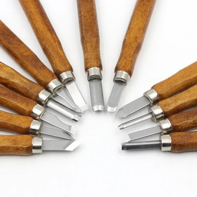 12Pcs Wood Carving Tool Chisels Set Woodcut Knife Arts Crafts Woodworking Chisel