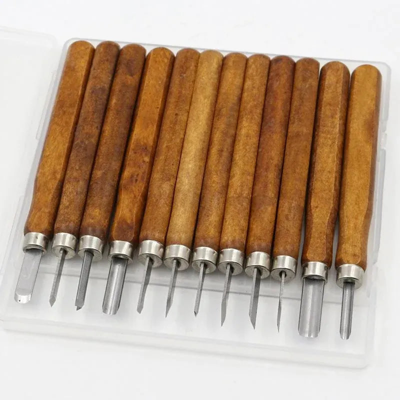 12Pcs Wood Carving Tool Chisels Set Woodcut Knife Arts Crafts Woodworking Chisel