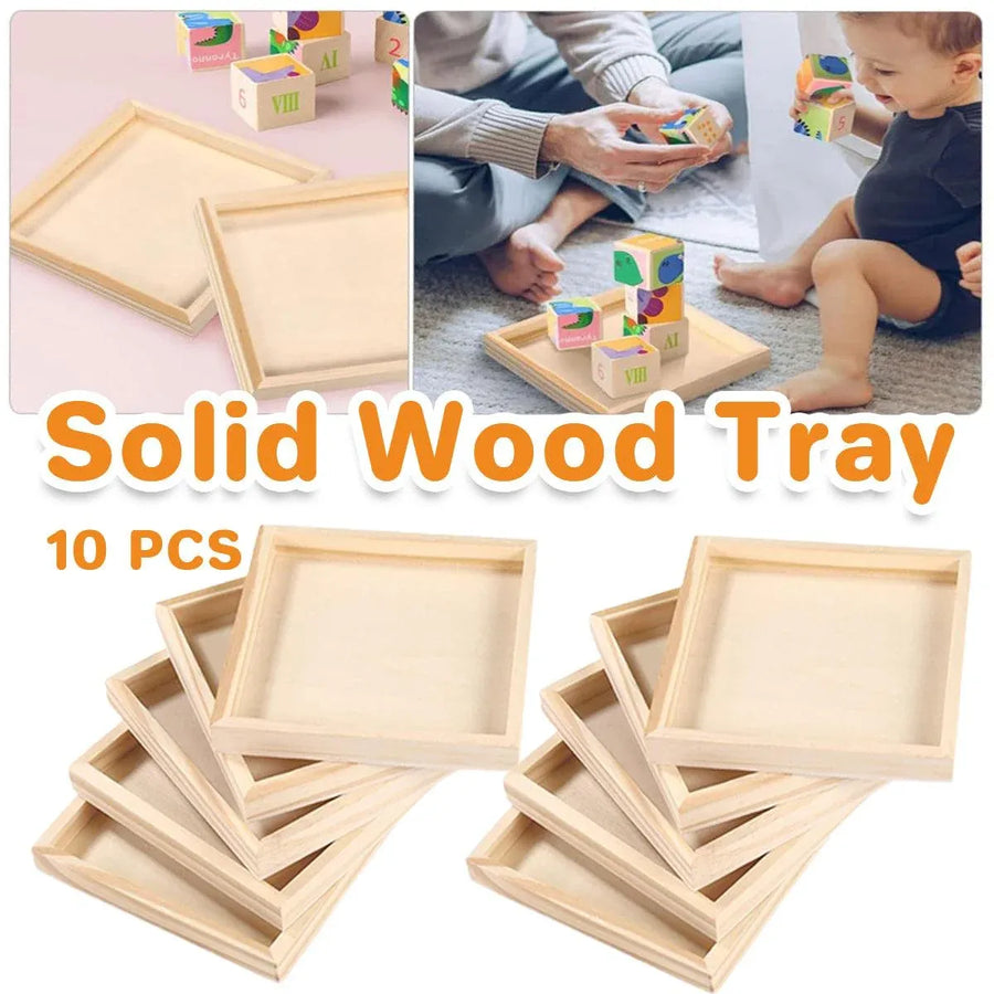 10PCS Wooden 3D Puzzle Blocks Educational Toy Matching Game with Solid Wood Tray