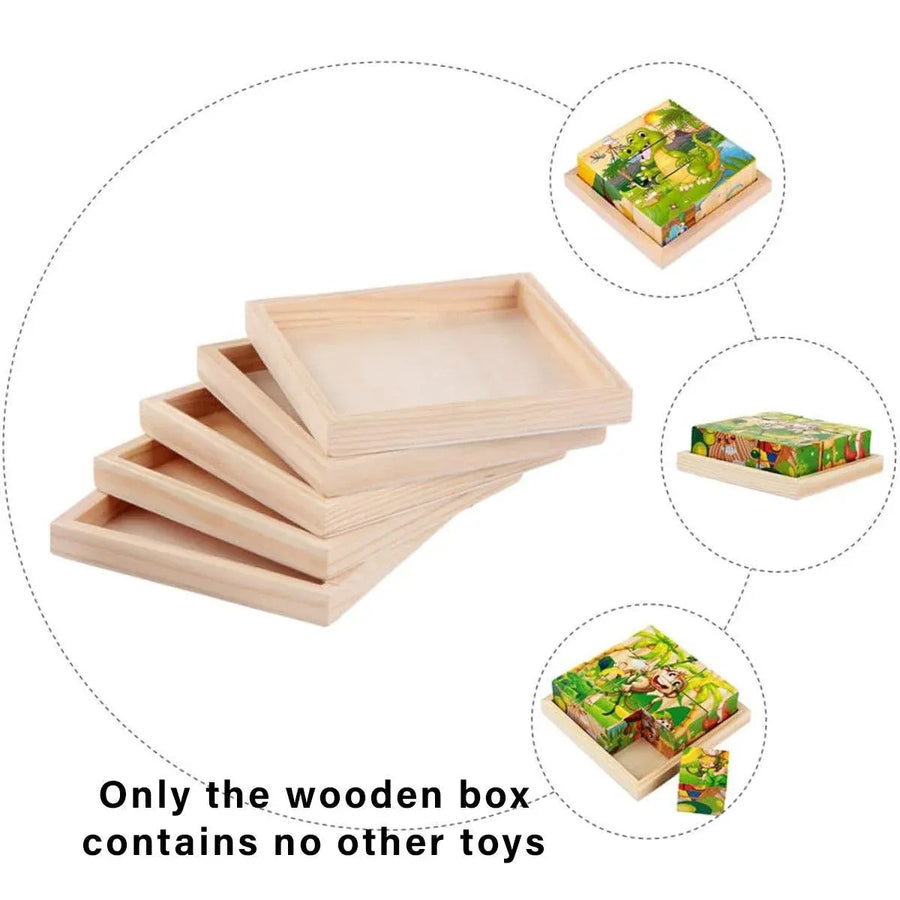 10PCS Wooden 3D Puzzle Blocks Educational Toy Matching Game with Solid Wood Tray