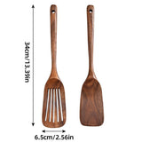 2pcs Wooden Frying Spatula Long Handle Stir Fry Spatula Kitchen Cooking Utensils - Side View