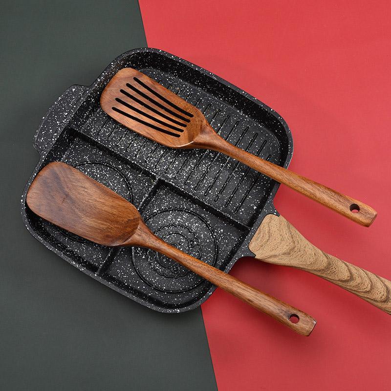 2pcs Wooden Frying Spatula Long Handle Stir Fry Spatula Kitchen Cooking Utensils