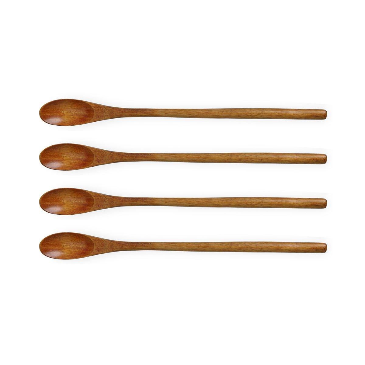 4PCS 20CM Japanese Wooden Long Handle Stirring Spoon Small Honey Spoon Tableware