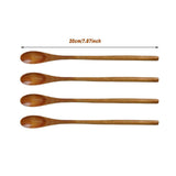 4PCS 20CM Japanese Wooden Long Handle Stirring Spoon Small Honey Spoon Tableware - Side View