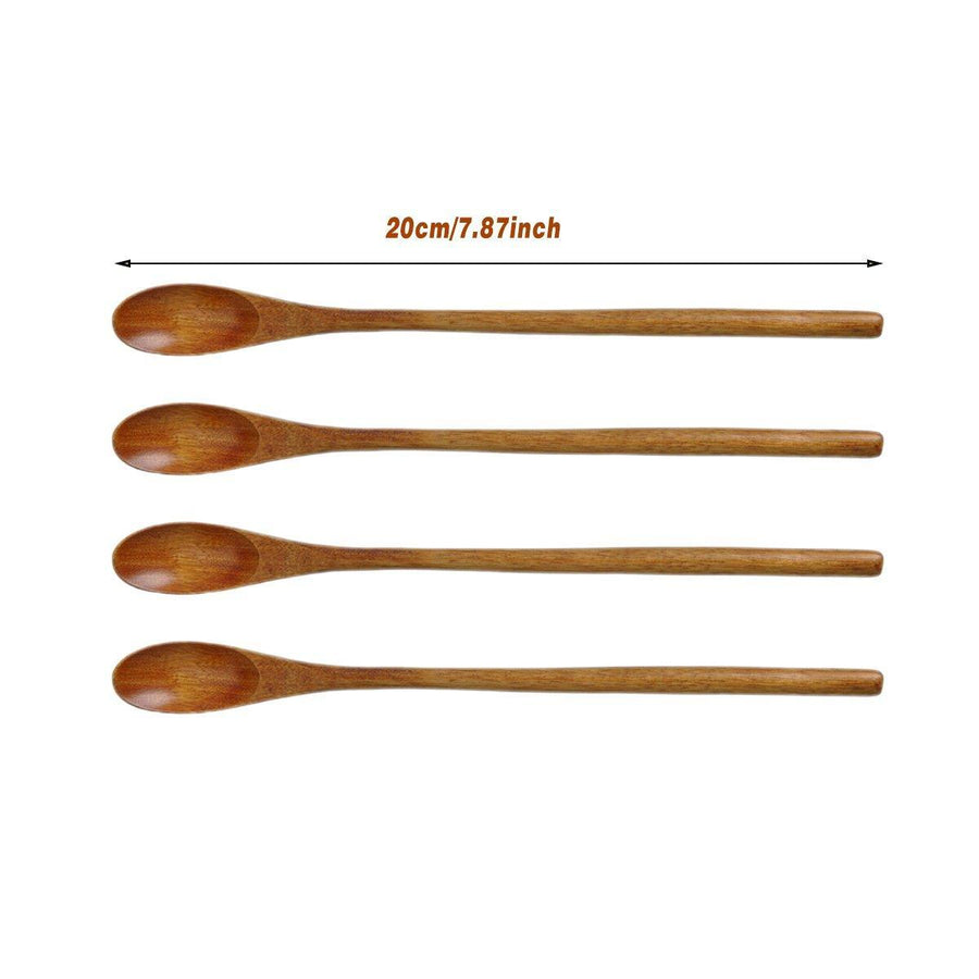 4PCS 20CM Japanese Wooden Long Handle Stirring Spoon Small Honey Spoon Tableware