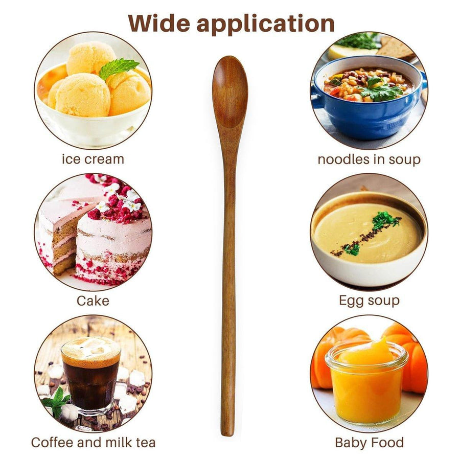4PCS 20CM Japanese Wooden Long Handle Stirring Spoon Small Honey Spoon Tableware