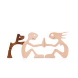 Handmade Wooden Statue Sitting Family and Dog Craft Home Decor - B01 - Rear View