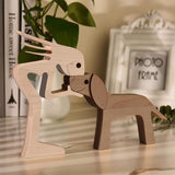 Handmade Wooden Statue Sitting Family and Dog Craft Home Decor - B05 - Top-Down View