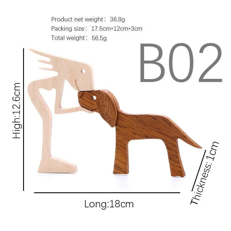 Handmade Wooden Statue Sitting Family and Dog Craft Home Decor - B07