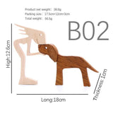 Handmade Wooden Statue Sitting Family and Dog Craft Home Decor - B07 - Close-Up Angle