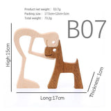 Handmade Wooden Statue Sitting Family and Dog Craft Home Decor - B07 - Extra Image