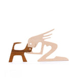 Handmade Wooden Statue Sitting Family and Dog Craft Home Decor - B04
