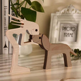 Handmade Wooden Statue Sitting Family and Dog Craft Home Decor - B04
