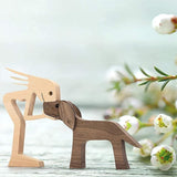Handmade Wooden Statue Sitting Family and Dog Craft Home Decor - B04