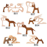 Handmade Wooden Statue Sitting Family and Dog Craft Home Decor - B02 - Side View