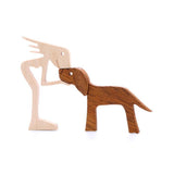 Handmade Wooden Statue Sitting Family and Dog Craft Home Decor - B02 - Close-Up Angle