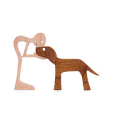 Handmade Wooden Statue Sitting Family and Dog Craft Home Decor - B02 - Low Angle