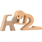 Handmade Wooden Statue Sitting Family and Dog Craft Home Decor - B02 - Extra Image