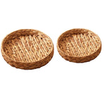 2pcs Rattan Fruit Tray Decorative Storage Trays Multipurpose Shelving Organizer - Circle