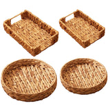 2pcs Rattan Fruit Tray Decorative Storage Trays Multipurpose Shelving Organizer - Square - Front View