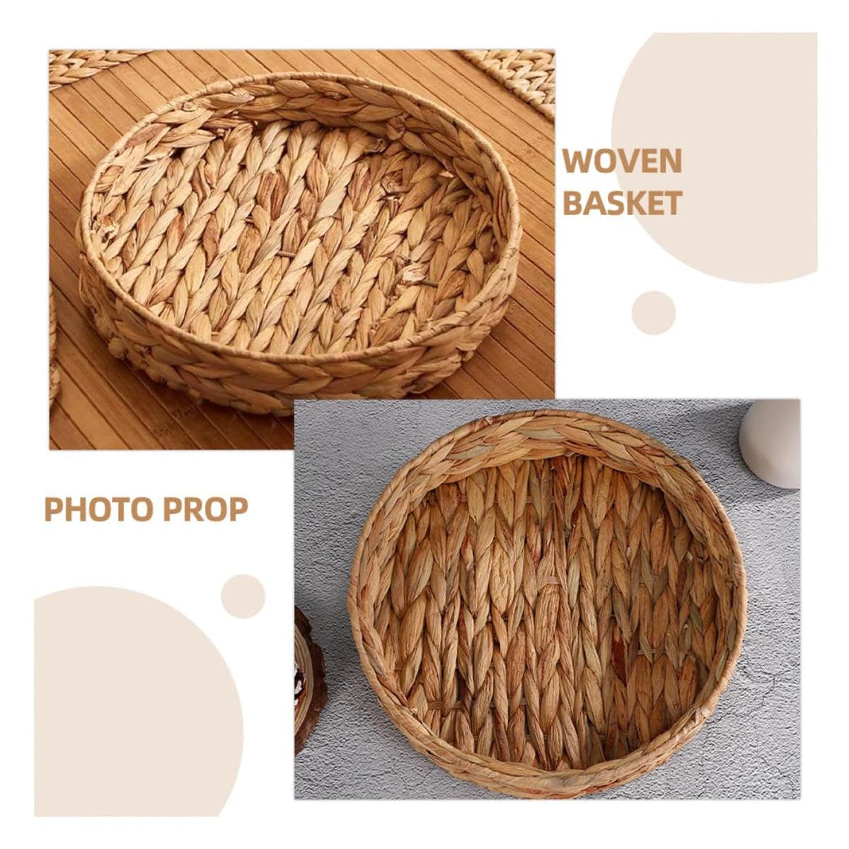 2pcs Rattan Fruit Tray Decorative Storage Trays Multipurpose Shelving Organizer - Square