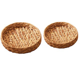 2pcs Rattan Fruit Tray Decorative Storage Trays Multipurpose Shelving Organizer - Square - Rear View