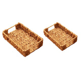 2pcs Rattan Fruit Tray Decorative Storage Trays Multipurpose Shelving Organizer - Square - Close-Up Angle