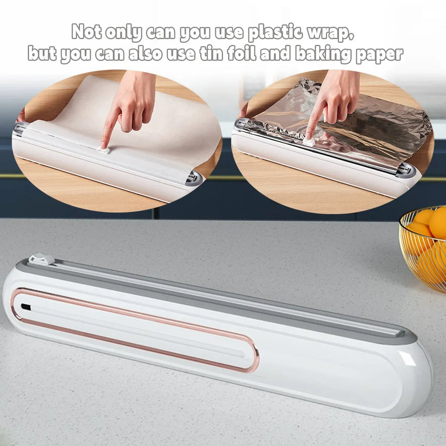 Cling Film Cutter Box Plastic Wrap Dispenser Sliding Container Fits Rolls up to 32cm - Green