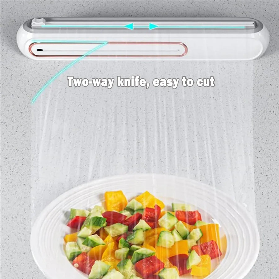 Cling Film Cutter Box Plastic Wrap Dispenser Sliding Container Fits Rolls up to 32cm - Green