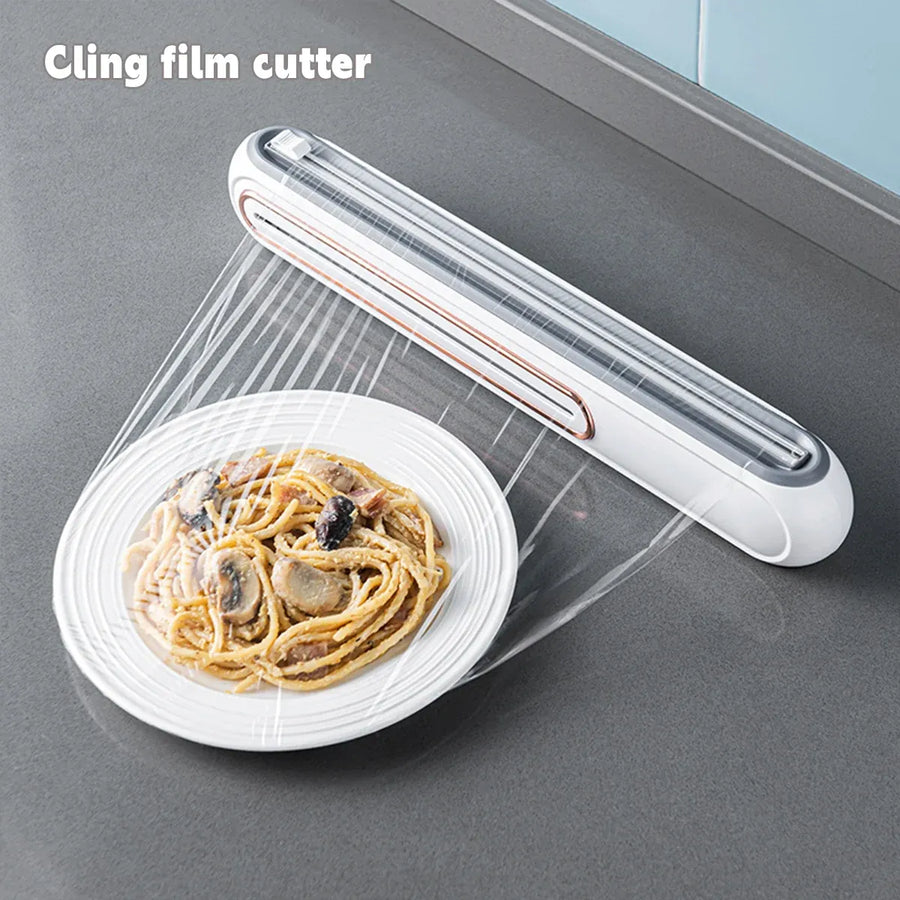 Cling Film Cutter Box Plastic Wrap Dispenser Sliding Container Fits Rolls up to 32cm - Green