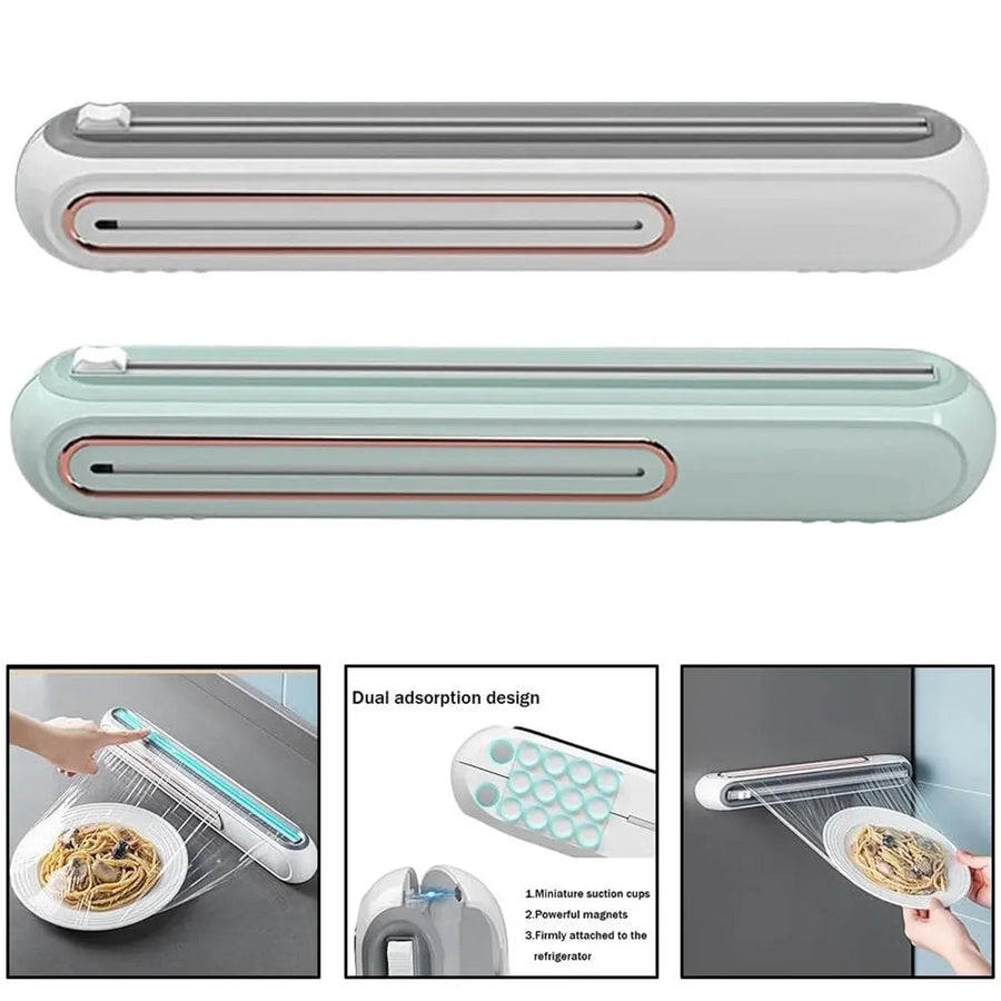Cling Film Cutter Box Plastic Wrap Dispenser Sliding Container Fits Rolls up to 32cm - Green