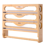 Wall Mounted Plastic Wrap Cutter Bamboo Multi Cell Kitchen Storage Box Organizer